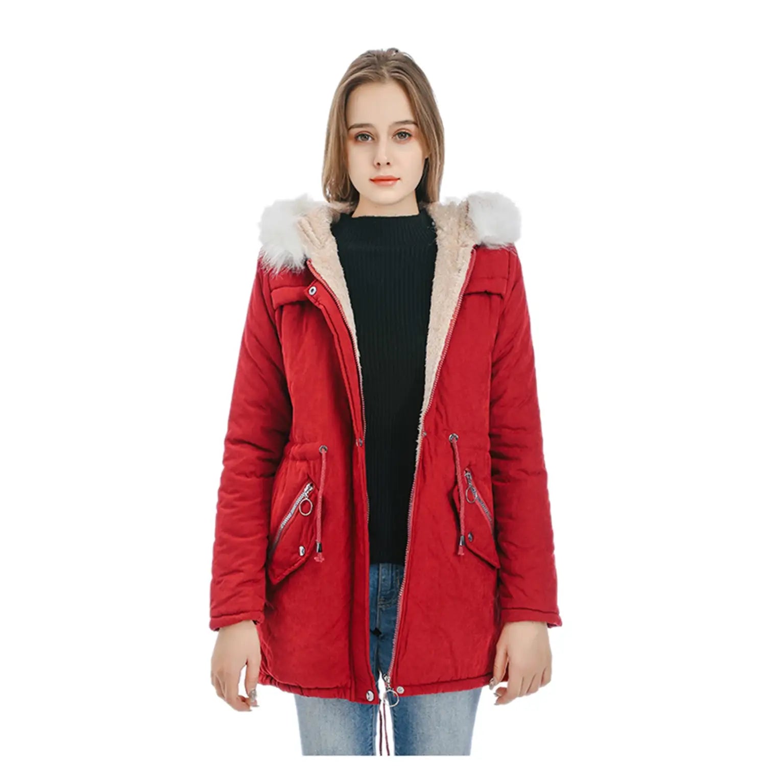 Lovemi - Medium length coat with large fur collar