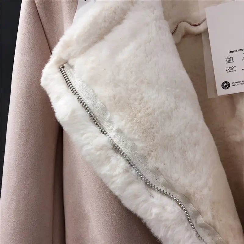 Lovemi-manteau de fourrure d'agneau femme hiver court paragraphe