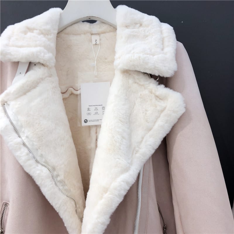 Lovemi-manteau de fourrure d'agneau femme hiver court paragraphe