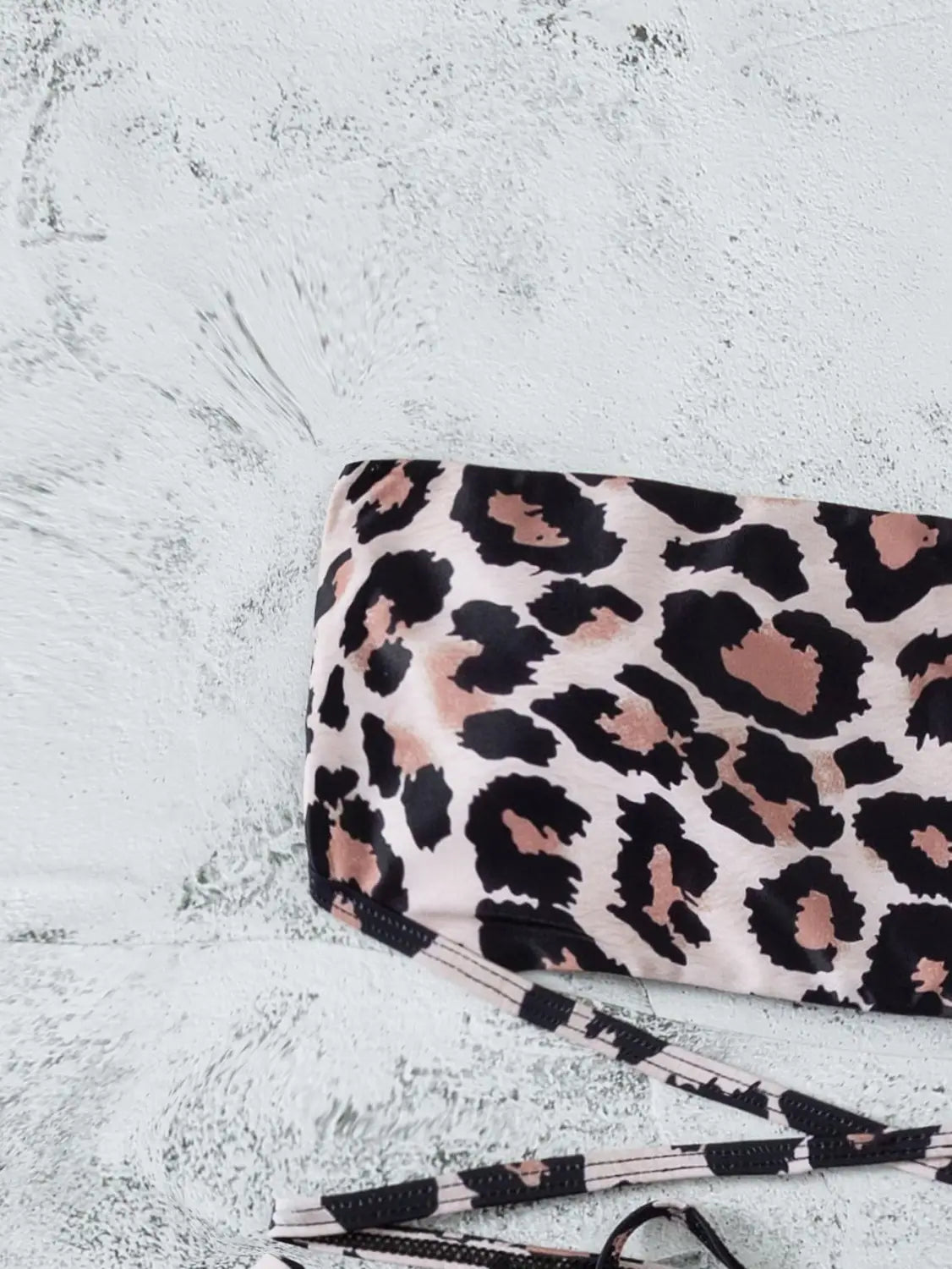 Lovemi - Leopard Print Bikini Bandeau Split Swimsuit