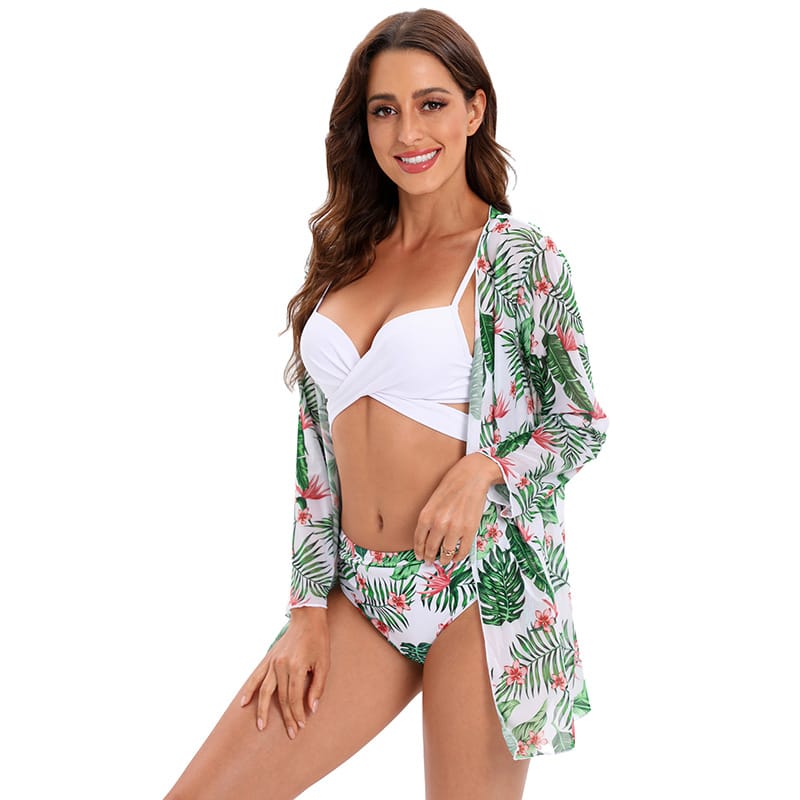 Lovemi - Bikini trois pièces en maille châle fendu maillot de bain haut