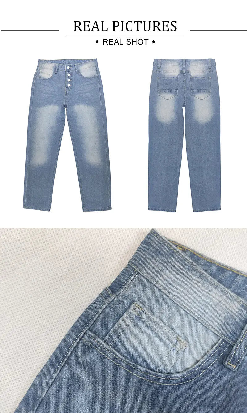 Lovemi - Jeans Damenjeans Perlenbesetzte modische Jeans mit Knopfleiste
