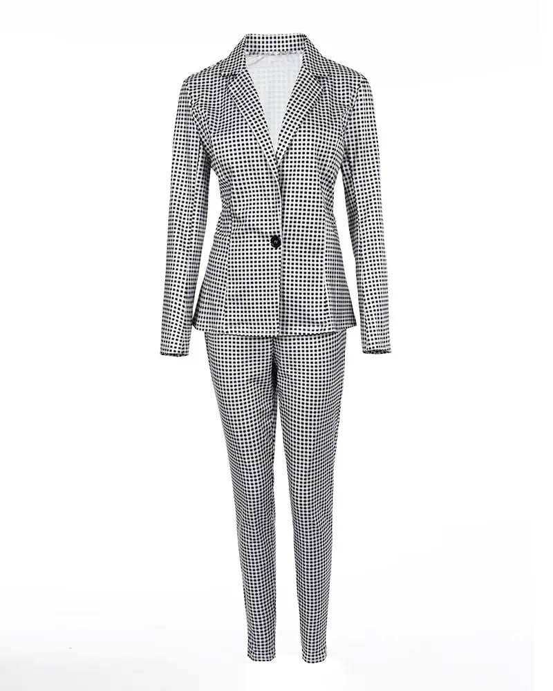 Lovemi - New Fashion Women’s Plaid Slim Fit Lapel Suit Set