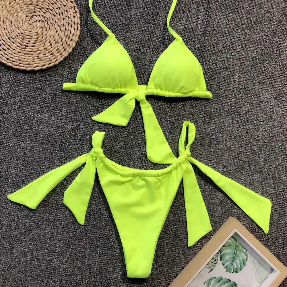 Lovemi – Dreieckiger, einfarbiger Bikini-Badeanzug für Strandmädchen