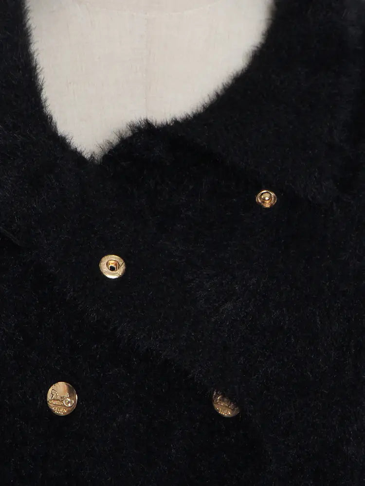 Lovemi - Lapel Long Sleeve Slim Double Breasted Tassel Coat
