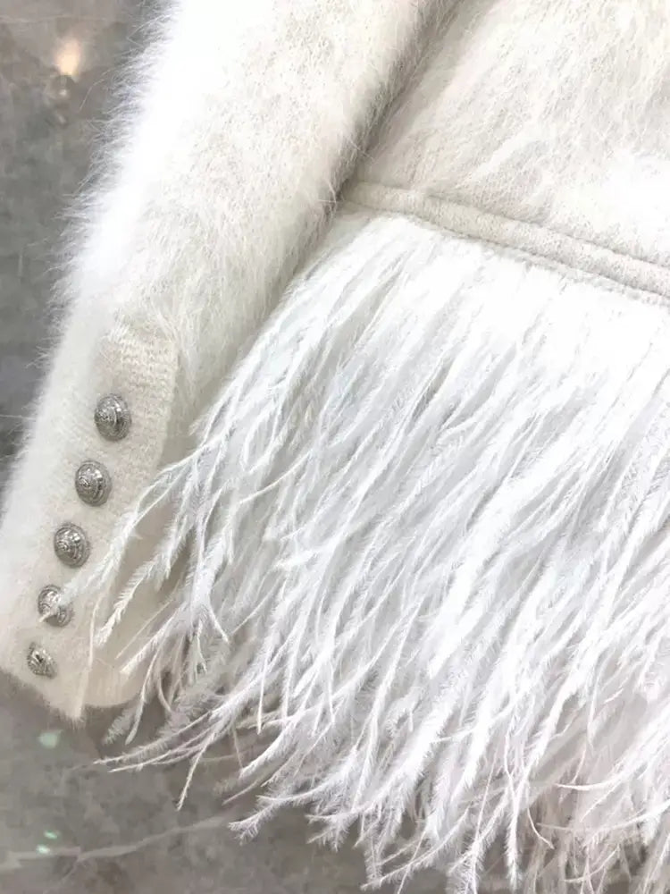 Lovemi - Lapel Long Sleeve Slim Double Breasted Tassel Coat