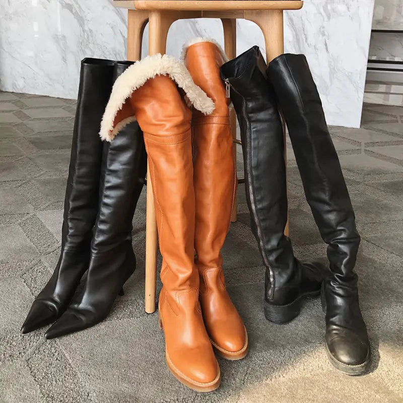 Versatile Thin Boots High Leather Women