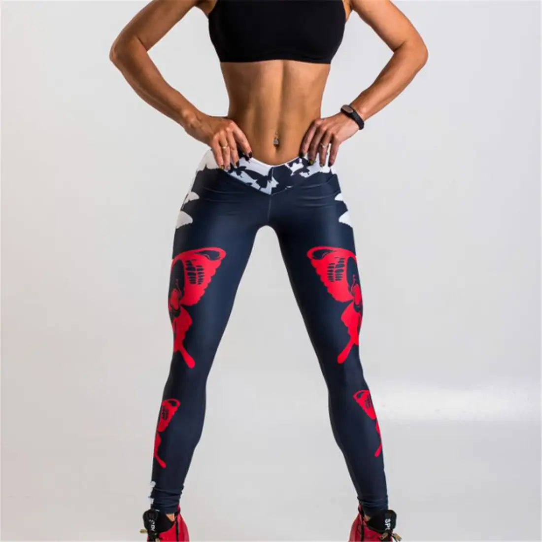 Lovemi - Leggings imprimés papillons rouges Sports Yoga pour femmes