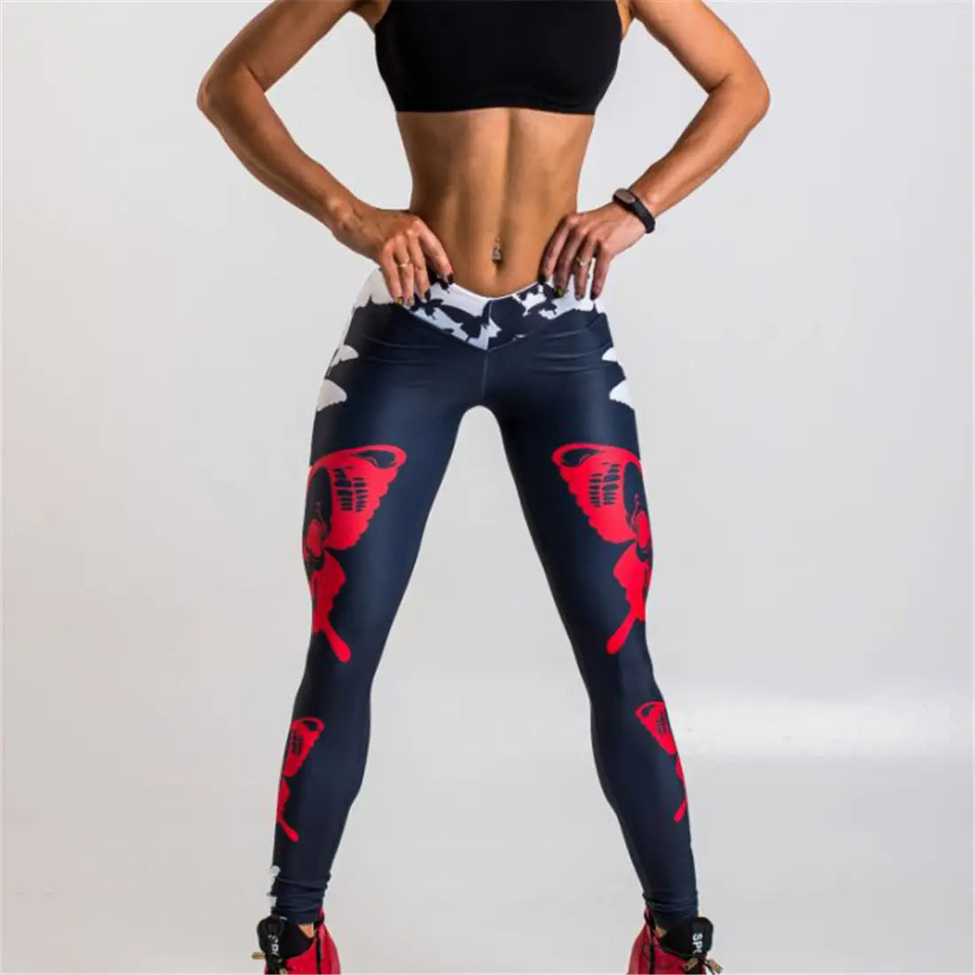Lovemi - Red Butterfly Print Leggings Women’s Sports Yoga