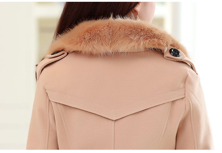 Lovemi - Large fur collar woolen coat