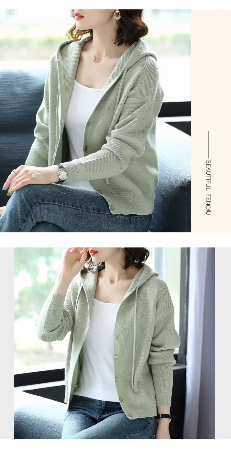 Lovemi - Hooded Sweater Coat Women Long Sleeve