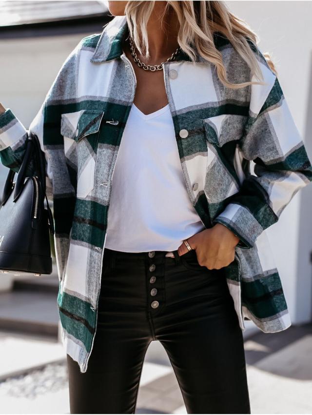 Lovemi - Autumn And Winter Long-Sleeved Plaid Shirt Jacket