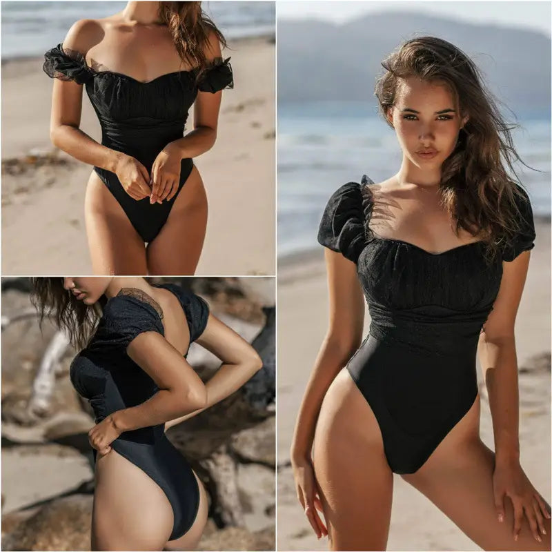 Lovemi - Bikini intégré manches bulles coutures mesh