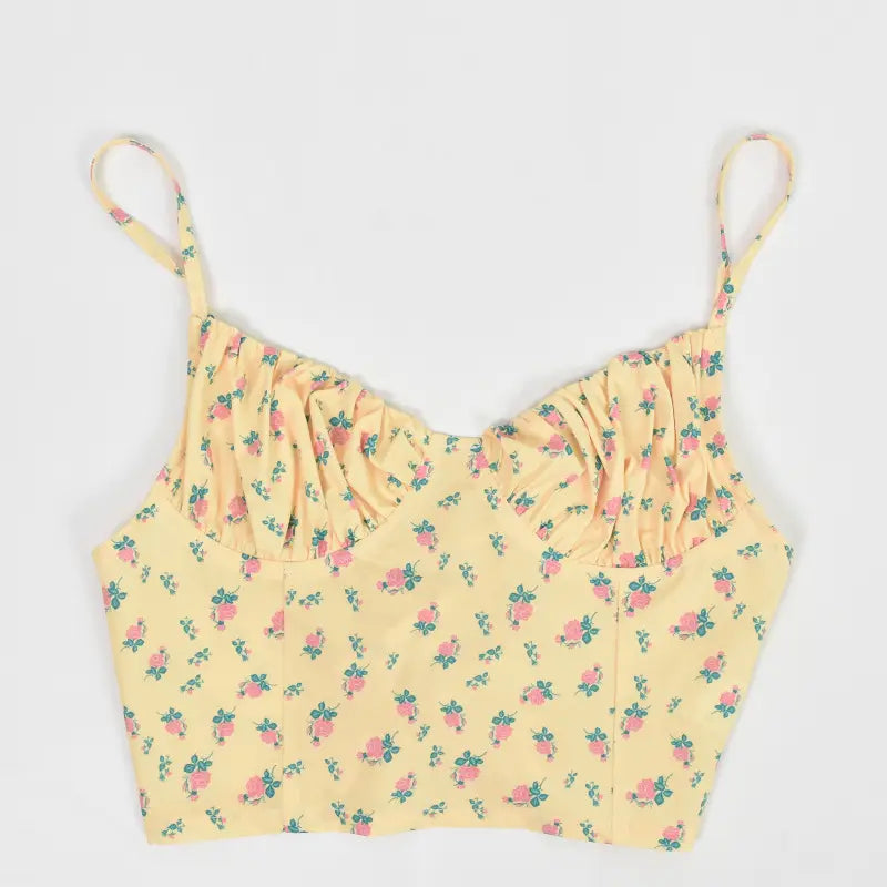 Lovemi – Ärmelloses, verstellbares Camisole Super Crop mit Blumenmuster