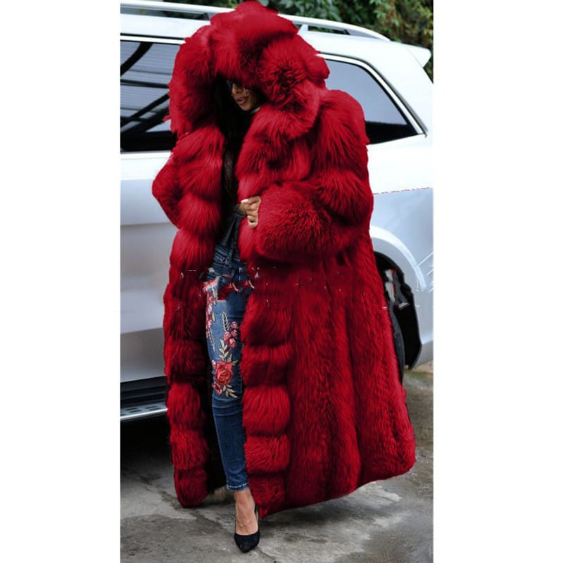 Lovemi - Manteau en fausse fourrure Manteau de fourrure long à capuche pour femme