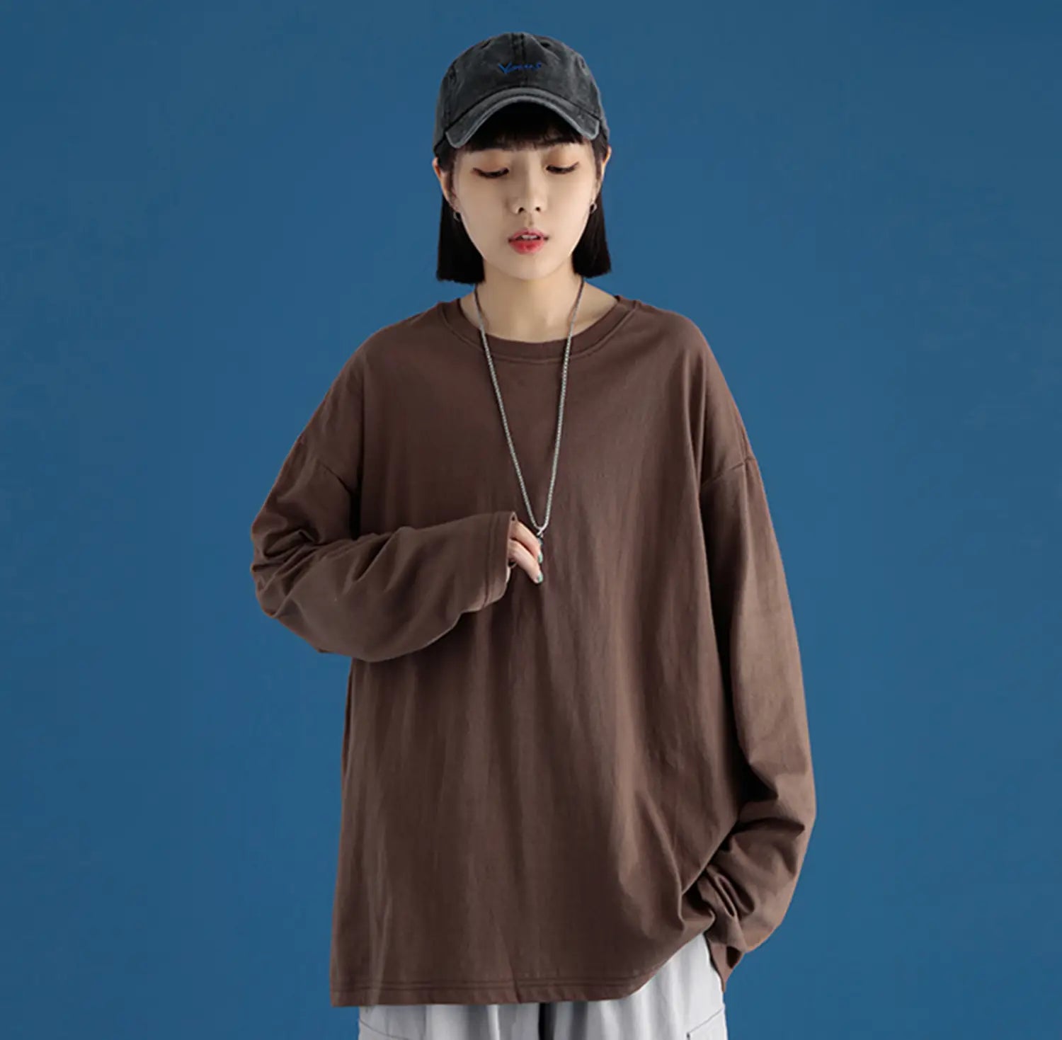 Lovemi - Couple Solid Color Long-sleeved T-shirt