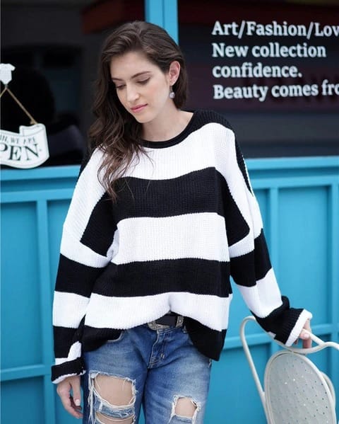 Lovemi - Women’s sweater women’s striped colorblock sweater
