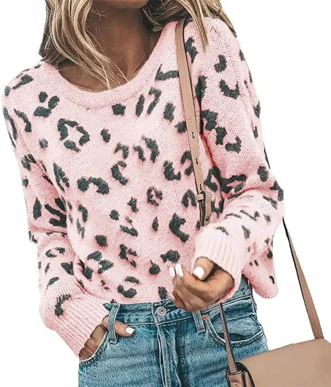 Lovemi - Sweater Sweater Knit Sweater Leopard Print Sweater