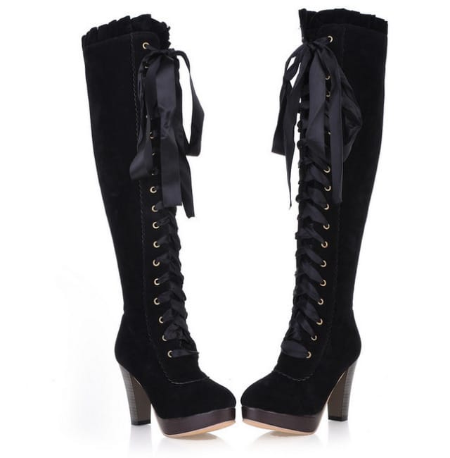 Velvet Strappy High Heels Tall Boots For Women