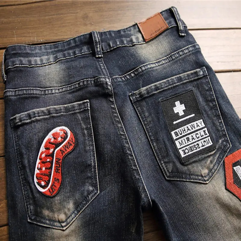 Lovemi - Jeans déchirés pour hommes avec patch badge