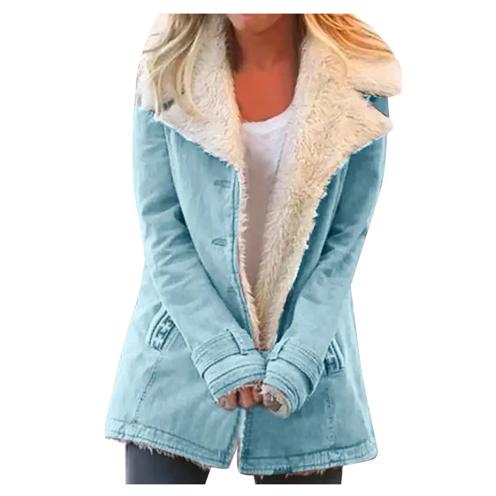 Lovemi - Manteaux chauds grande taille pour femmes avec bouton en peluche composite