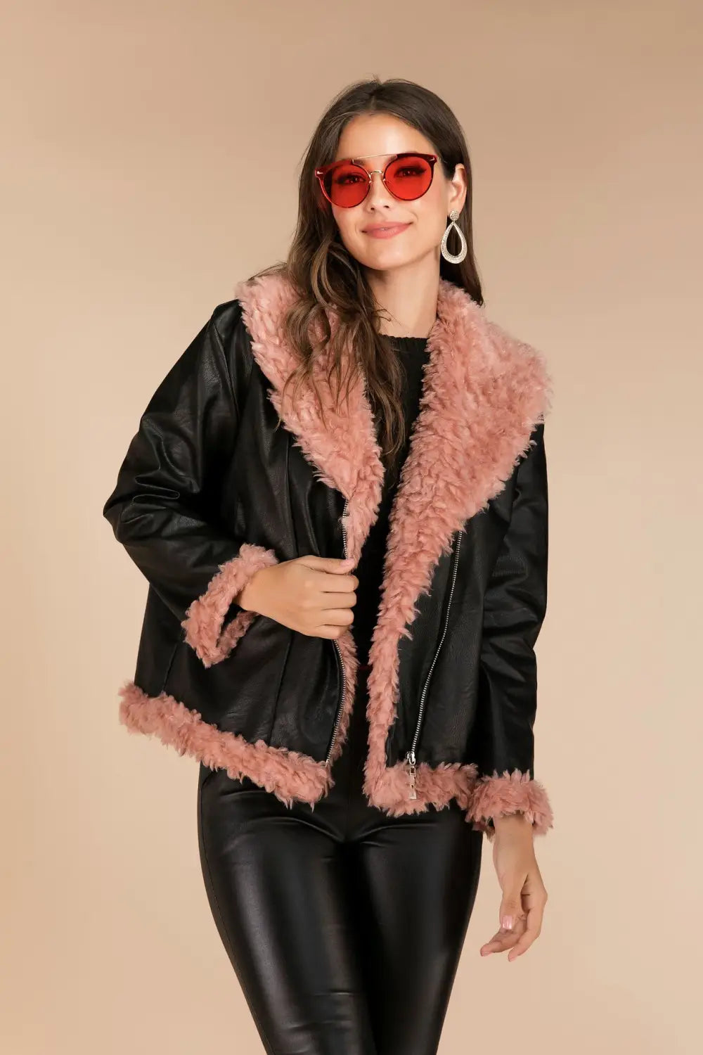 Lovemi - Imitation raccoon fur sheepskin leather jacket