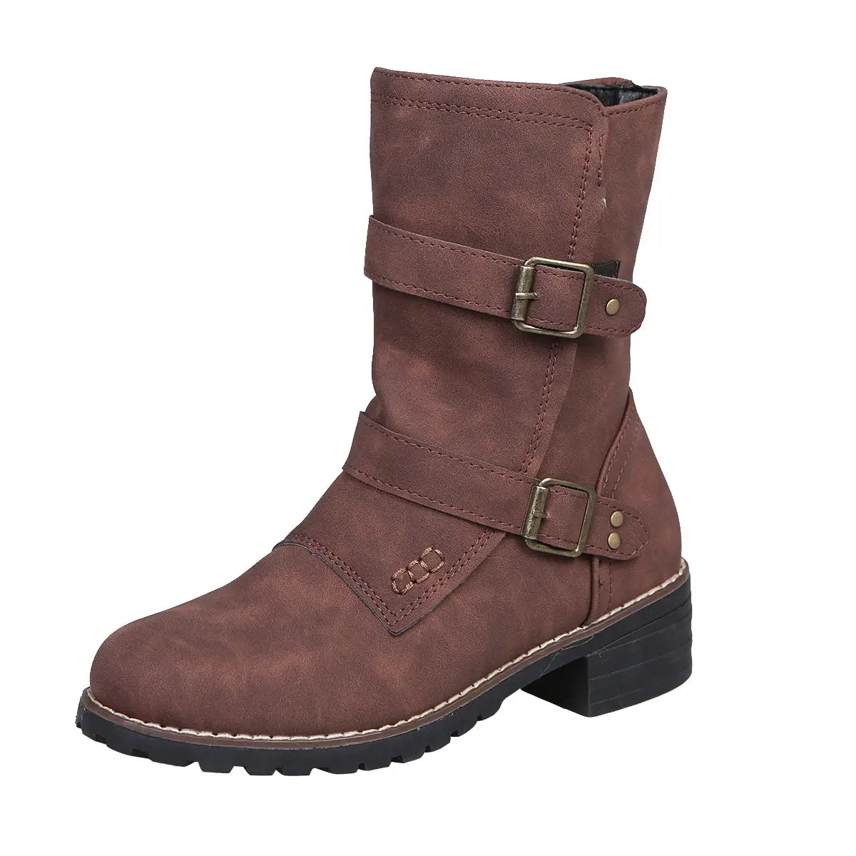 Casual Round Toe Belt Buckle Women Boots