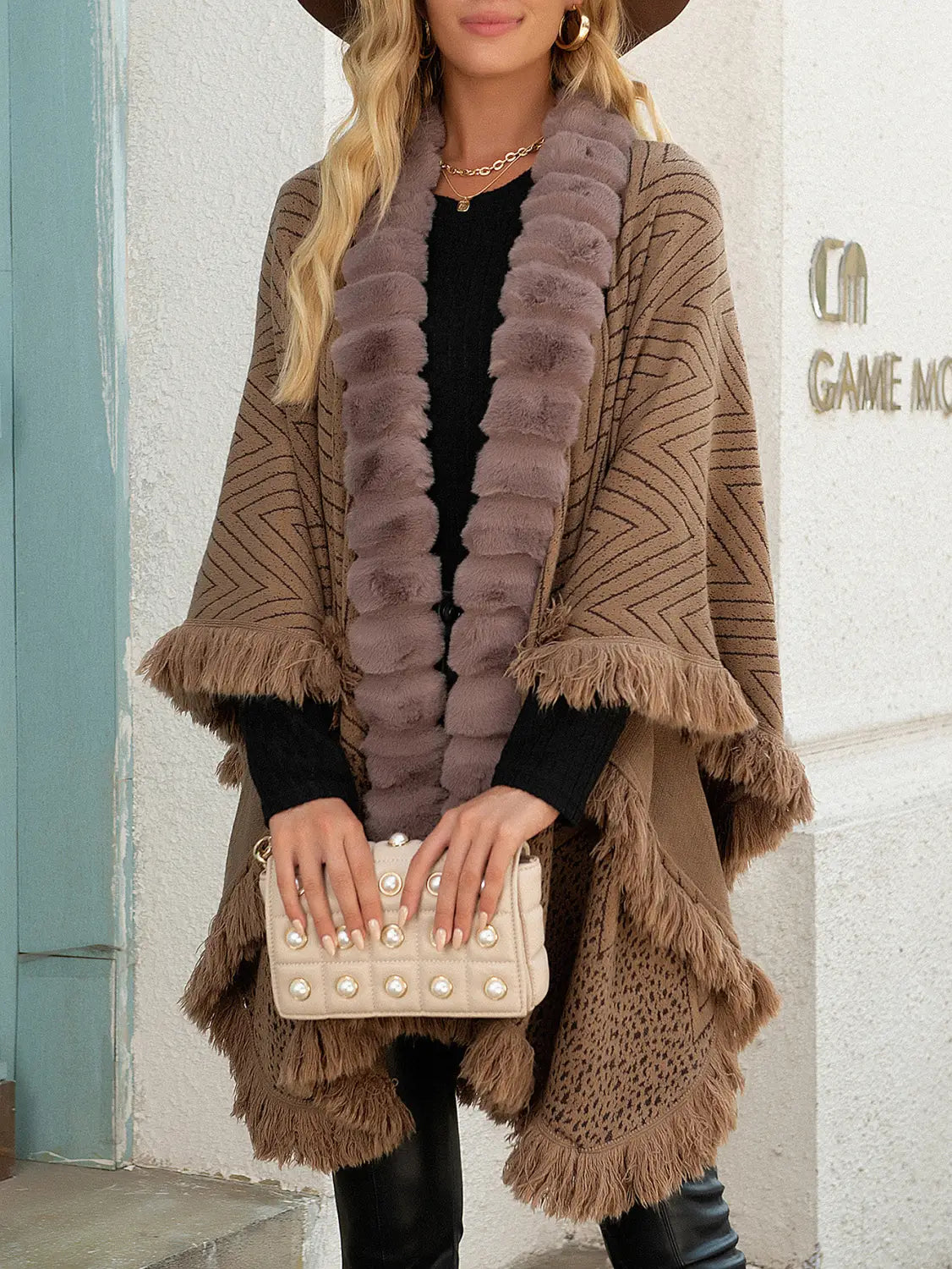 Châle à pompon avec col en laine de luxe, nouvelle collection automne et hiver