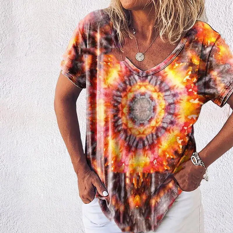 Lovemi - Tie-dye Gradient Loose Plus Size Ladies Rainbow