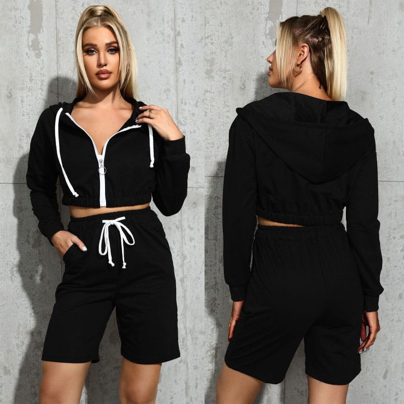 Lovemi - Long-Sleeved Trendy Sweater Five-Point Pants Suit