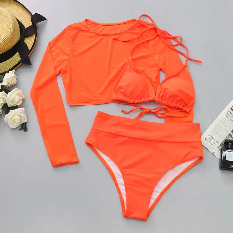 Lovemi - Mesh Three-piece Bikini Split Swimsuit