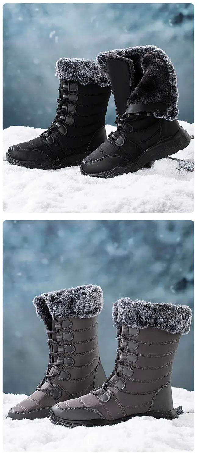 Winter Snow Boots Lace-up Platform Boots Fuzzy Shoes Women