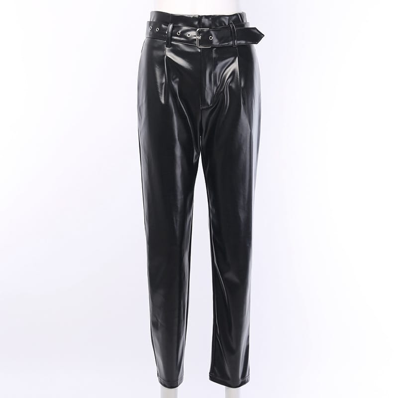 Lovemi - Personality belt casual leather pants