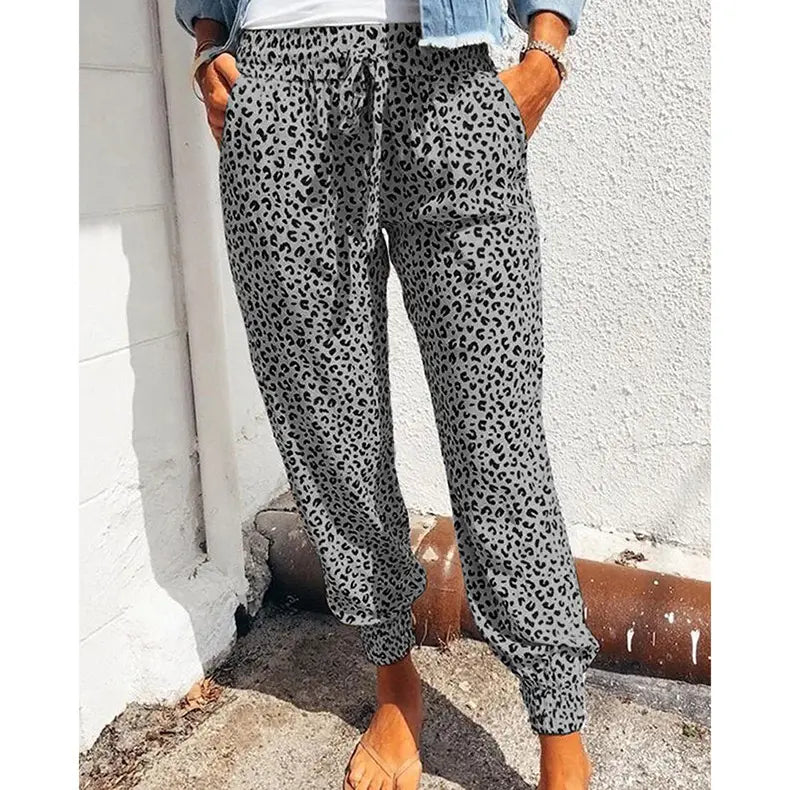 Lovemi - Loose Leopard Print Lace-Up Slacks