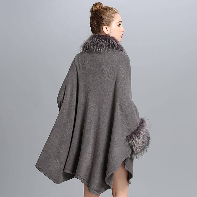 Lovemi - Manteau Cape en Fausse Fourrure pour Femme