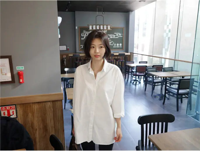 Lovemi - Loose V-neck white shirt