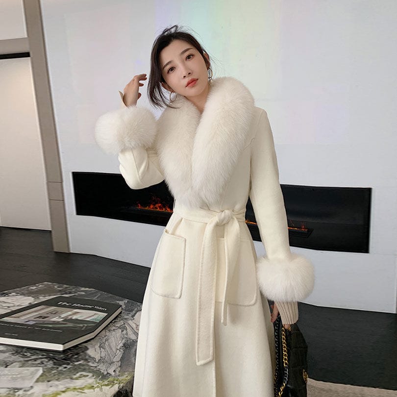 Lovemi - Korean Version Large Fur Collar Slim Fit Medium