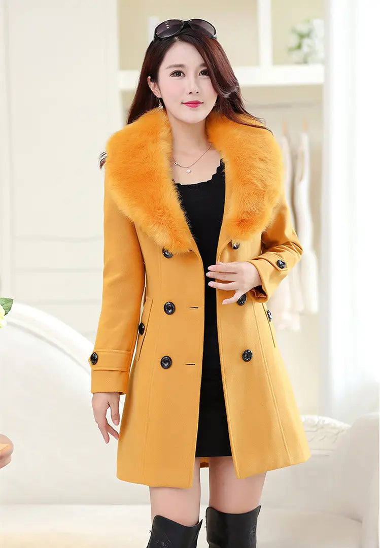 Lovemi - Large fur collar woolen coat