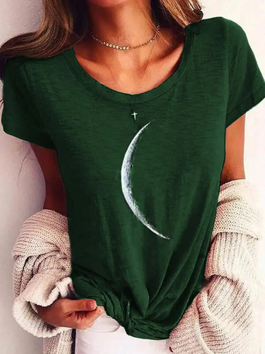 Lovemi - Wide Collar Short Sleeve Printed T-shirt Casual Top