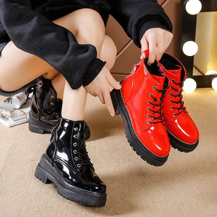 Winter New Women’s Leather Boots Women Shoes Round Toe Low