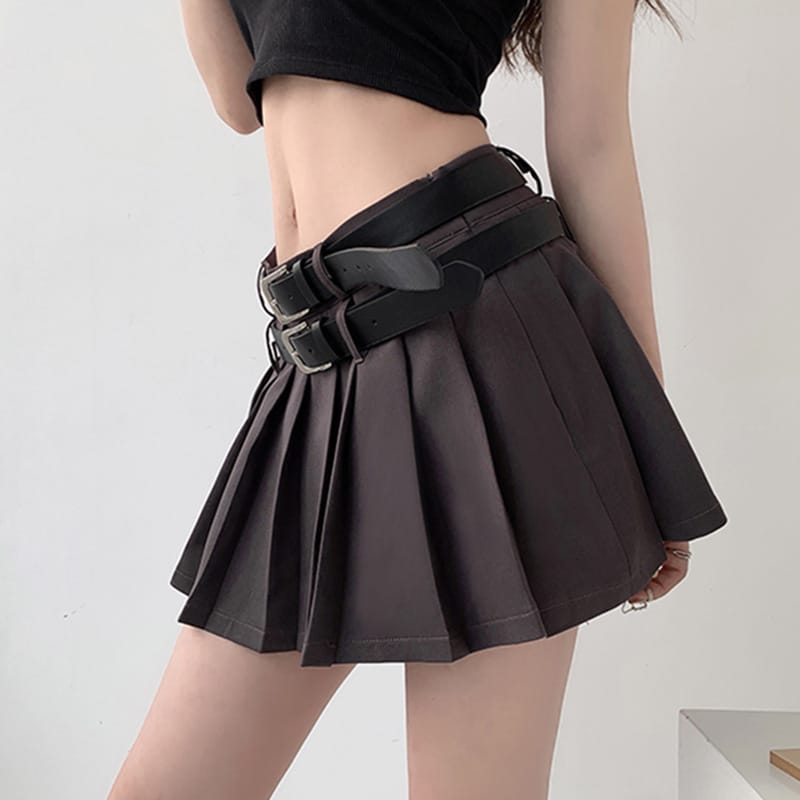 Double Waistband Pleated Short Skirt With Lining
