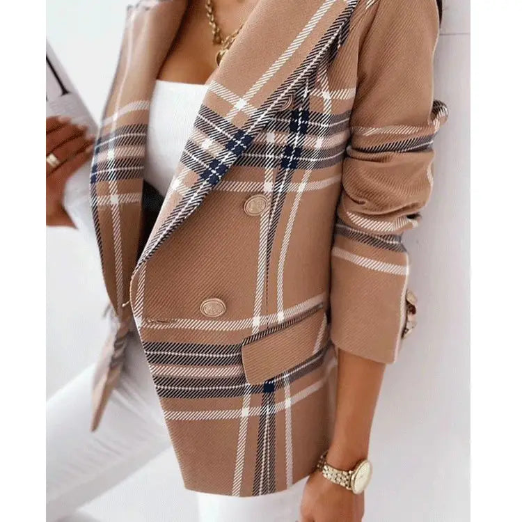 Lovemi - New Womens Long-Sleeved Plaid Print Blazer