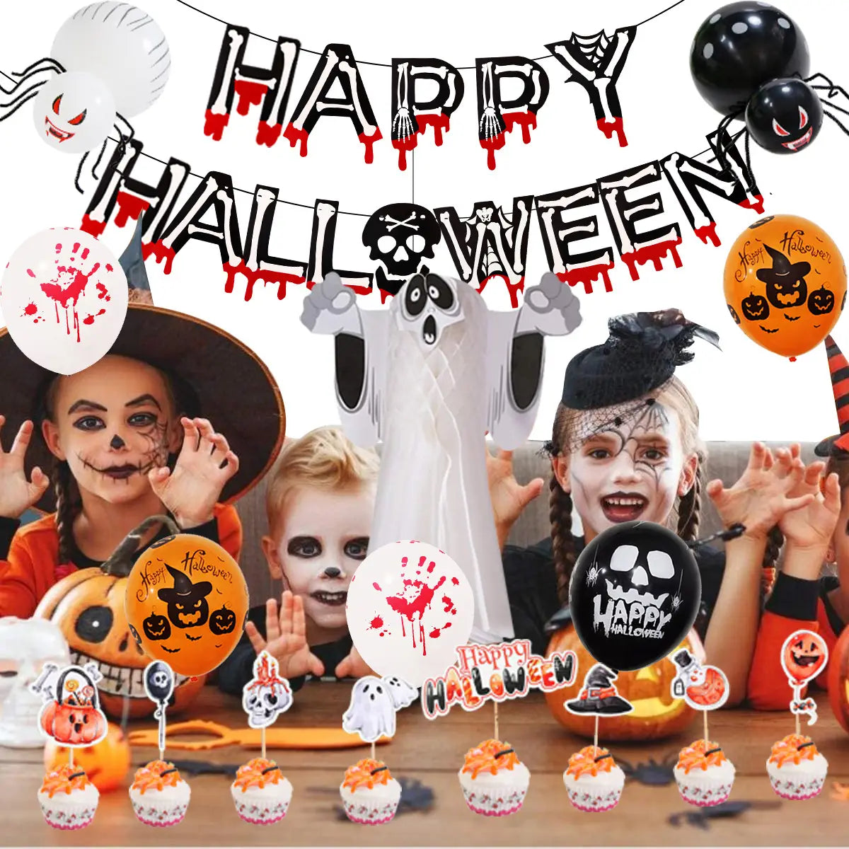 Lovemi – Halloween-Ballon-Set, blutfarbenes Banner, Geist