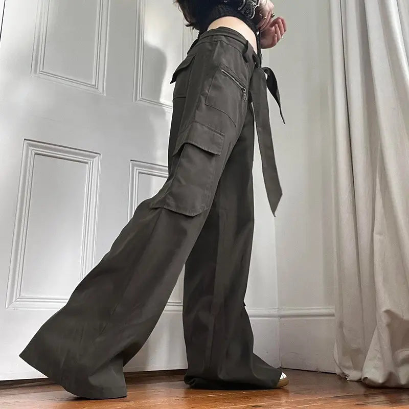 Lovemi - Pantalon de détente à lacets taille basse avec poche asymétrique