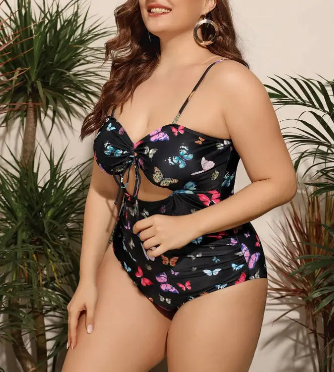 Lovemi - Fat Woman One Piece Print Plus Fat Swimsuit