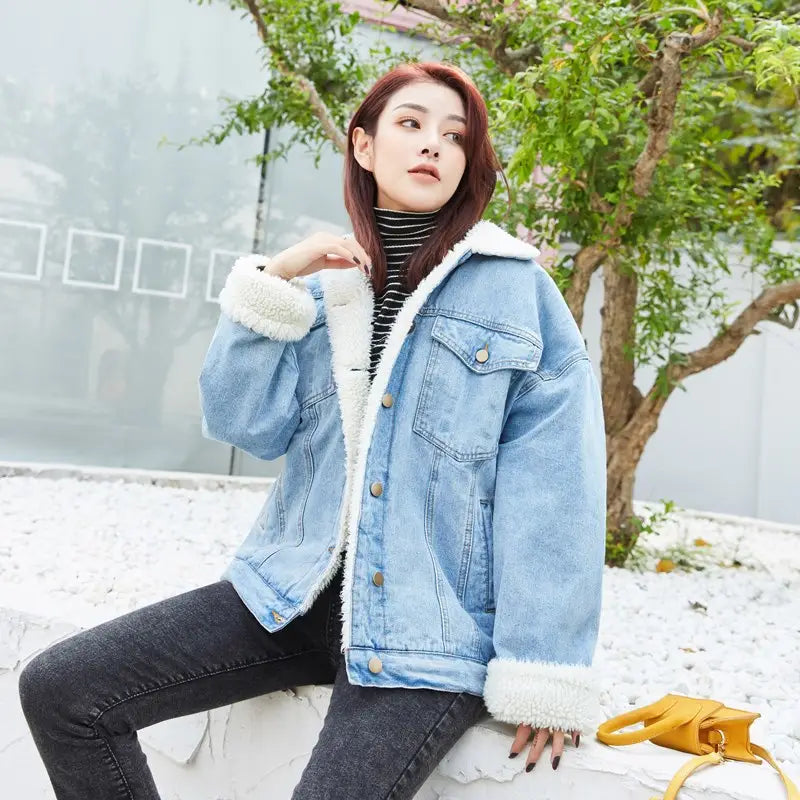 Lovemi - Women’s winter lamb wool denim jacket