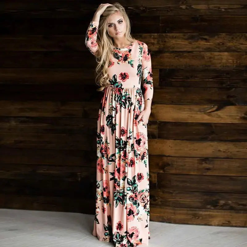 Lovemi - Long Sleeve Printed Floral Dress