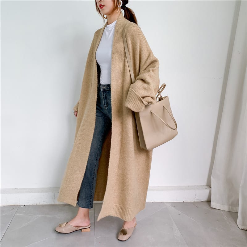 Lovemi - Solid color thick thread knitted jacket