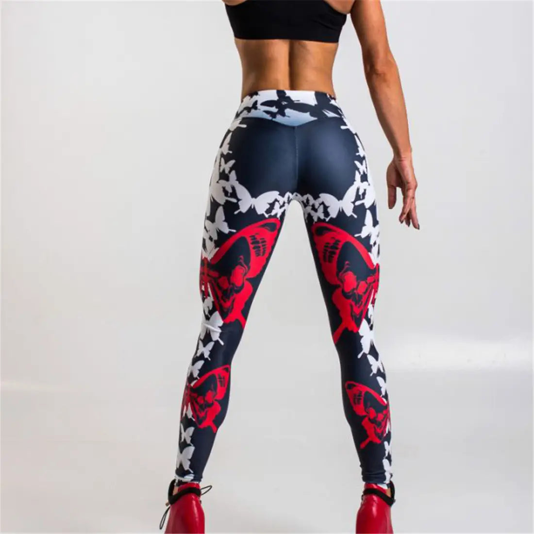 Lovemi - Rote Schmetterlings-Print-Leggings für Damen, Sport-Yoga