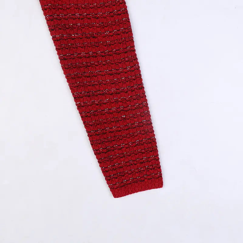 Lovemi - Long Sleeve V-Neck Gold Stripe Slim Mid-Length Red
